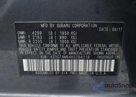 2017 Subaru Impreza 2.0I Sport из США, поврежденный, VIN 4S3GTAM64H3754118